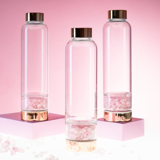 Fľaša na vodu z ružového kremeňa 450 ml