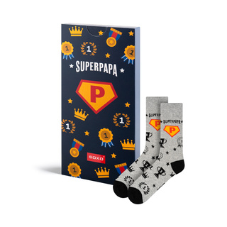 Farebné pánske ponožky SOXO s nápisom "SuperPapa" | Darček ku Dňu otcov