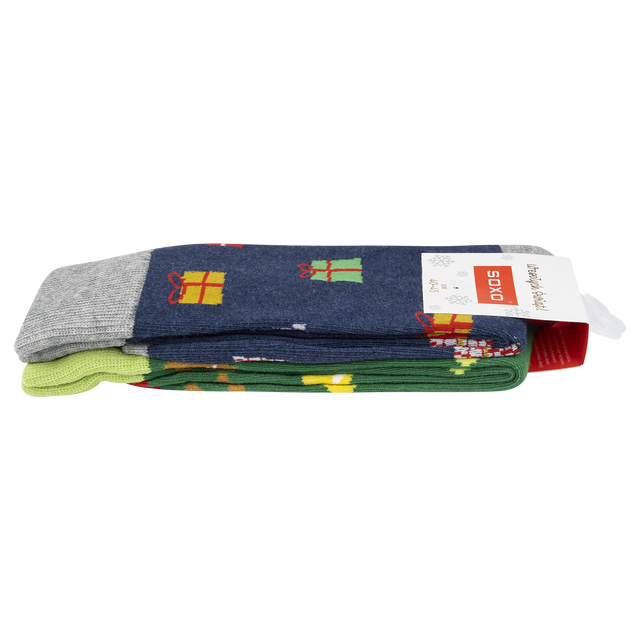 Sada 2x Farebné pánske ponožky SOXO GOOD STUFF bavlnené vianočné