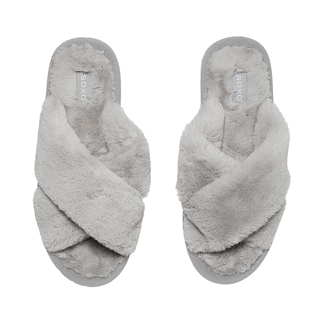Dámske papuče SOXO šedej kožušiny s tvrdou TPR podrážkou ako darček