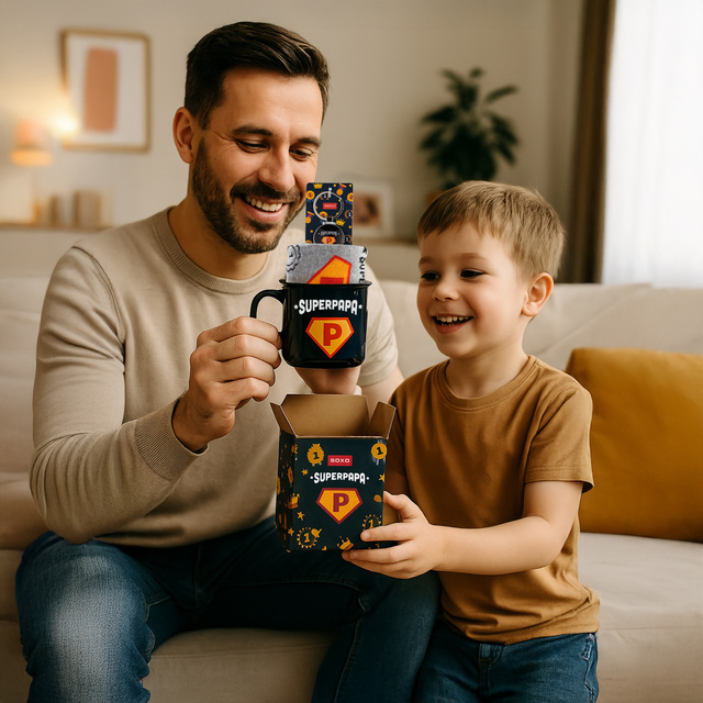 Sada pánskych ponožiek Super Papa v košíčku s kľúčenkou