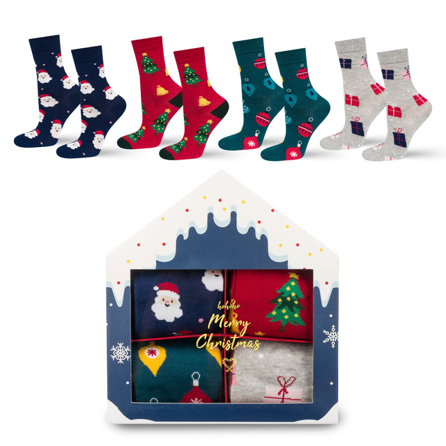 Sada 4x Dámske ponožky SOXO | Vianočný dom | Darček pre ňu | Mikuláš | farebné veselé ponožky