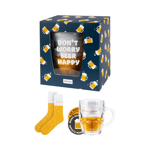 Sada pánskych ponožiek SOXO v pivnom krígli s podložkami