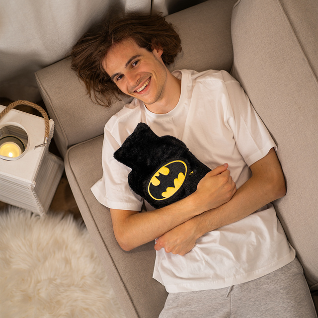 Čierny termofor SOXO ohrievač v plyšovom obale BATMAN nápad na darček VEĽKÝ 1,8l