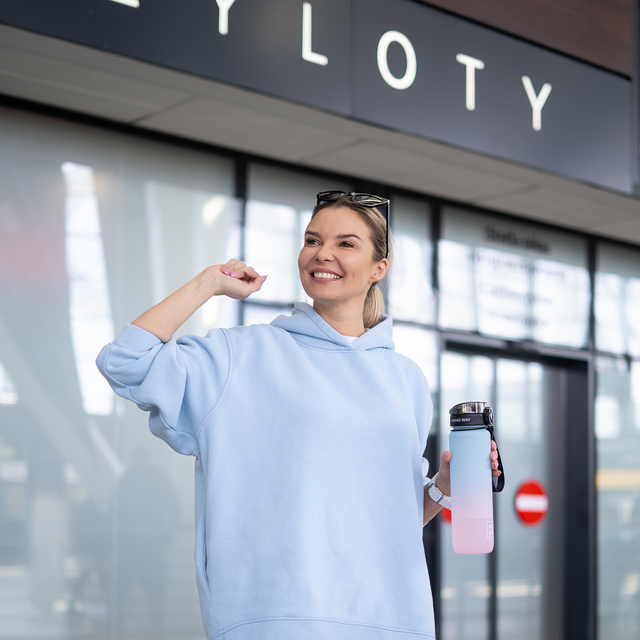 Fľaša na vodu MOMO WAY modro - ružová | ideálna na cestovanie | Bez BPA | Tritan