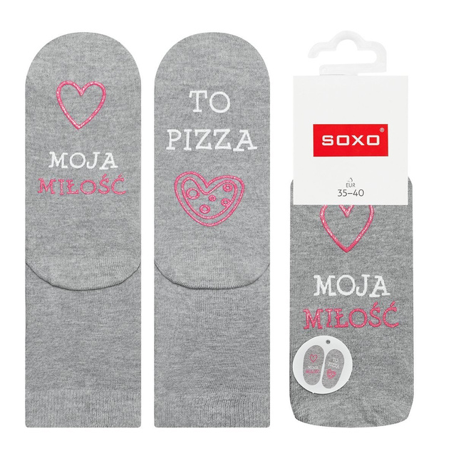 SOXO dlhé sivé dámske ponožky s vtipnými nápismi, darček Moja láska je pizza