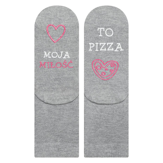 SOXO dlhé sivé dámske ponožky s vtipnými nápismi, darček Moja láska je pizza