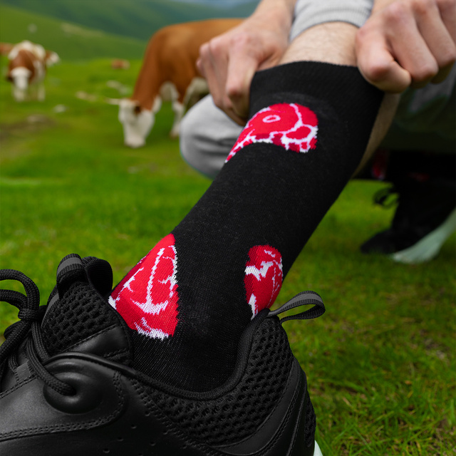 Sada ponožiek na steak a hamburger v krabičke