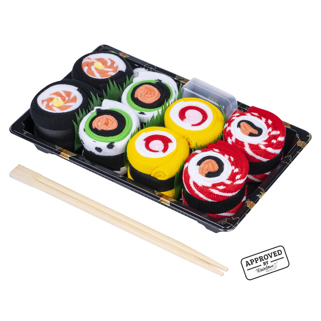 Sada 4x SOXO sushi dámskych a pánskych farebných ponožiek v krabičke