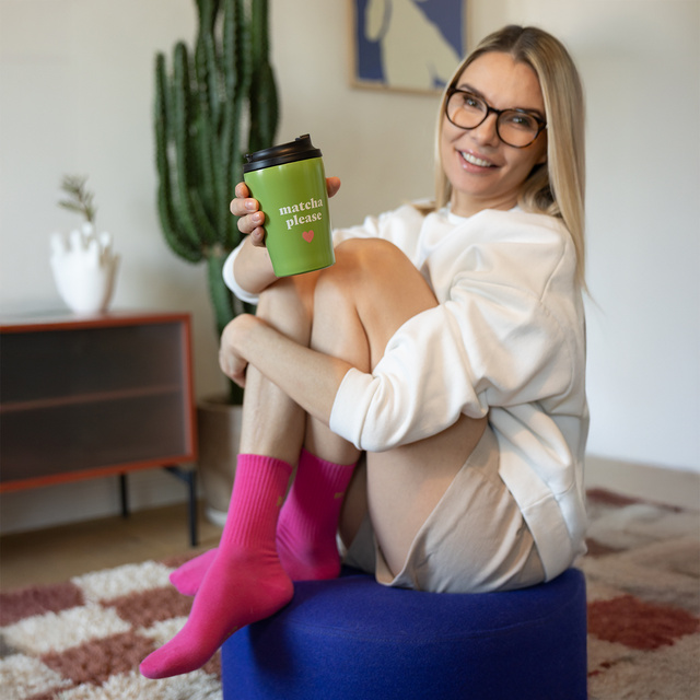 Darčeková sada Ponožky Matcha + Termohrnček