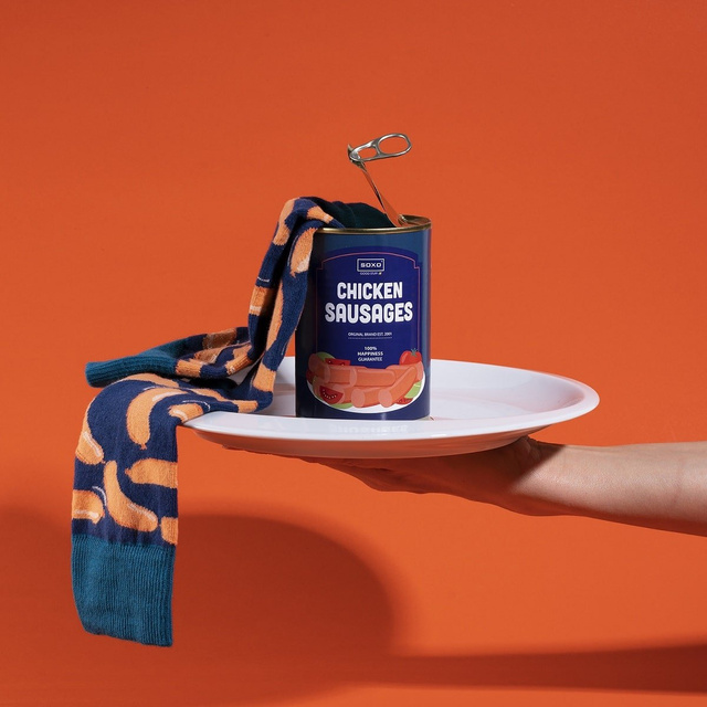 Farebné pánske ponožky SOXO GOOD STUFF klobásky v plechovke
