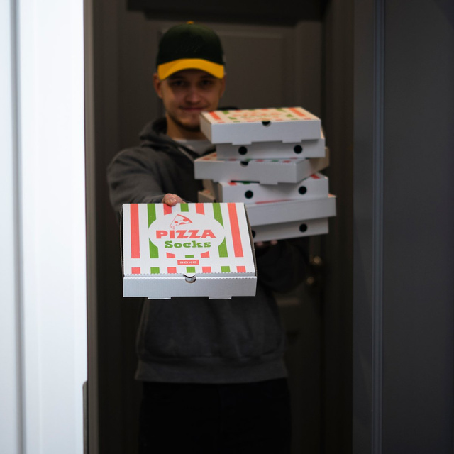 Sada 4x pánskych ponožiek SOXO GOOD STUFF v krabičke pizza | perfektná sada na darček