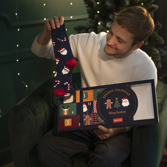 Adventný kalendár | Vianočný darček | Mikuláša | pre Neho | Sada 6x SOXO GOOD STUFF farebných pánskych ponožiek