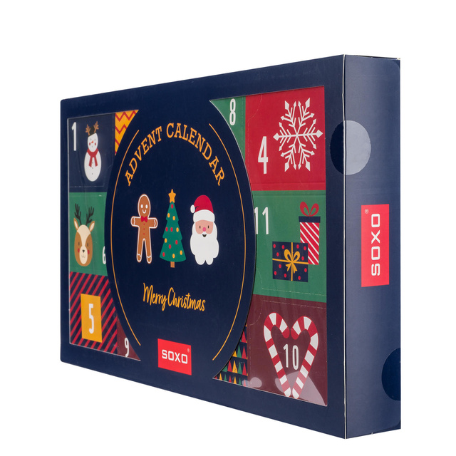 Adventný kalendár | Vianočný darček | Mikuláša | pre Neho | Sada 6x SOXO GOOD STUFF farebných pánskych ponožiek