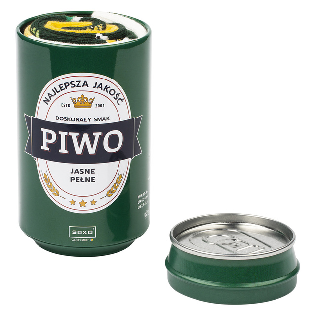 Sada 2x SOXO GOOD STUFF farebných pánskych ponožiek, vtipné pivo v plechovke ako darček