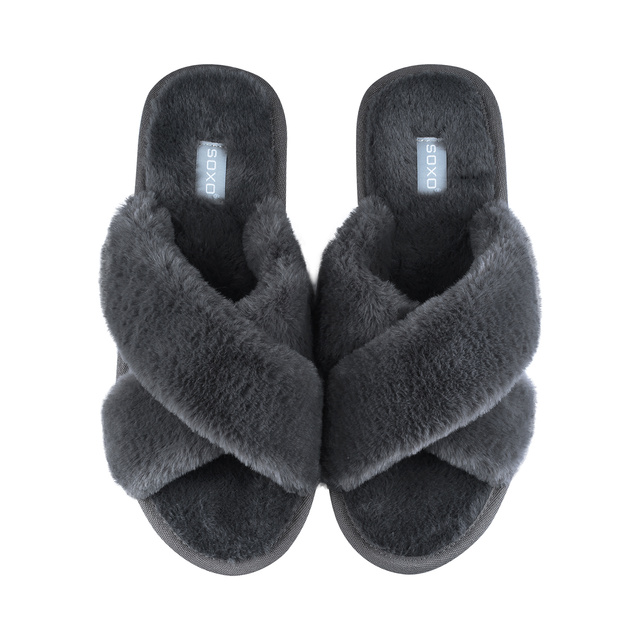 Jemné grafitové dámske papuče SOXO s prúžkami v darčekovej krabičke s nálepkami