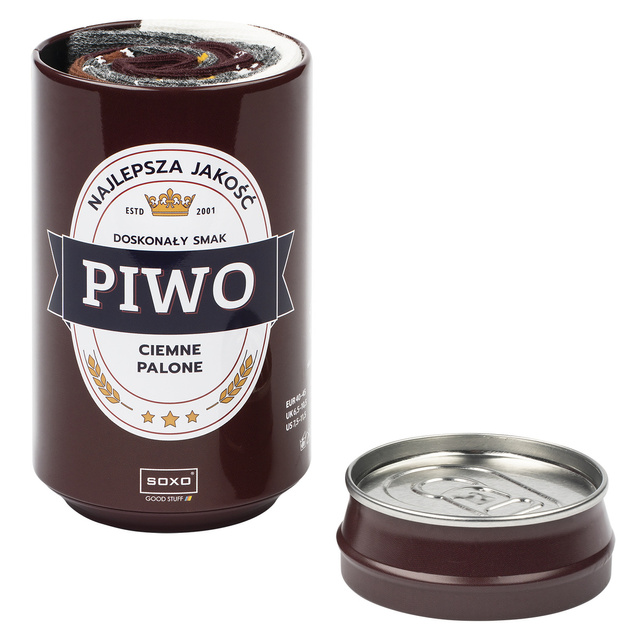 Sada 2x SOXO GOOD STUFF farebných pánskych ponožiek, vtipné pivo v plechovke ako darček