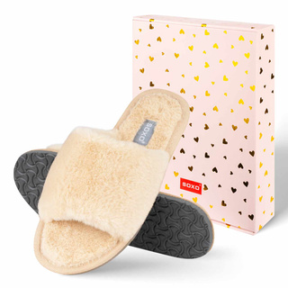 Jemné béžové dámske papuče SOXO v darčekovej krabičke s nálepkami