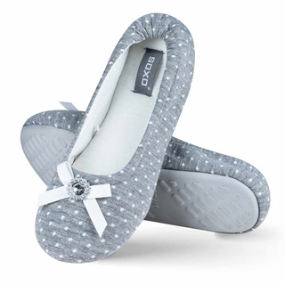 Sivé dámske balerínové papuče SOXO s mašľou a diamantom