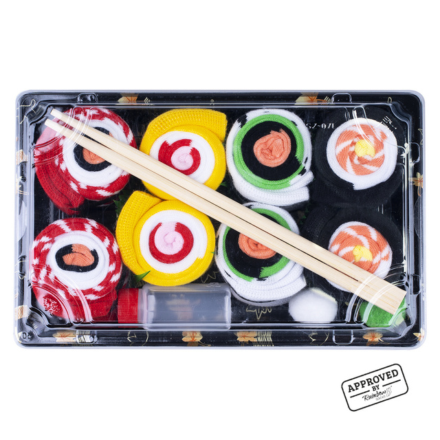 Sada 4x SOXO sushi dámskych a pánskych farebných ponožiek v krabičke