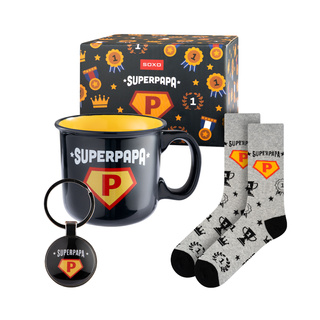 Sada pánskych ponožiek Super Papa v košíčku s kľúčenkou