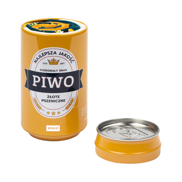Farebné pánske ponožky SOXO GOOD STUFF vtipné zlaté pšeničné pivo v plechovke ako darček