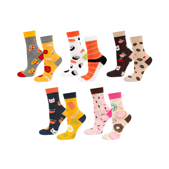 Sada 5x Farebné dámske ponožky SOXO nezhodné Pizza