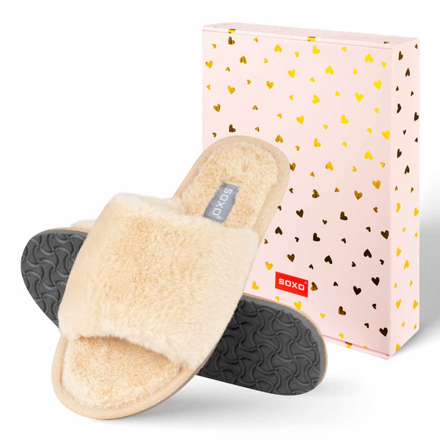Jemné béžové dámske papuče SOXO v darčekovej krabičke s nálepkami