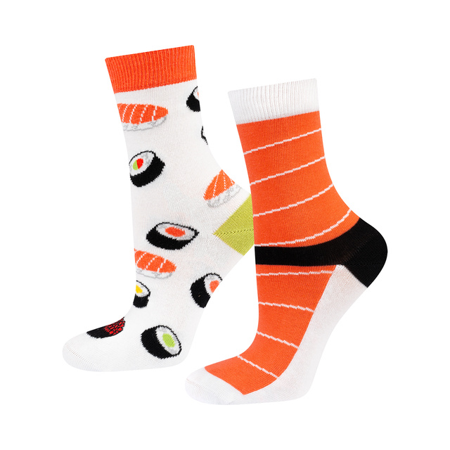 Sada 3x Farebné dámske ponožky SOXO nezhodné Pizza sushi ramen