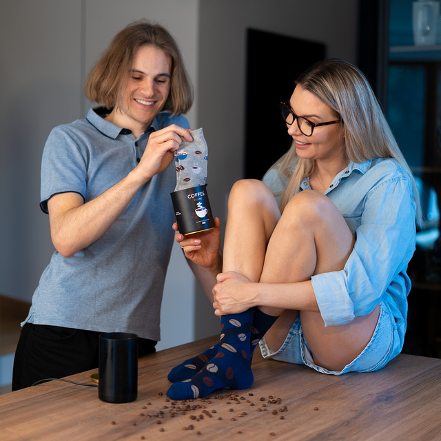 Sada 2x Pánske dámske ponožky Soxo káva v plechovke