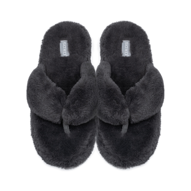 Dámske papuče SOXO | Kožušina s tvrdou TPR podrážkou | Grafitové žabky