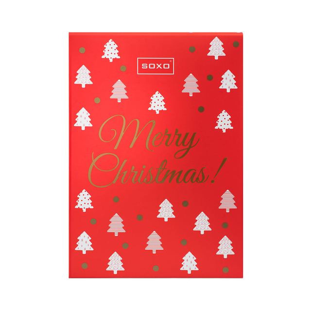 Darčekový krabica SOXO Merry Christmas Vianočné sviatky - zmestí: 1 pár papúč alebo 1 termofor alebo niekoľko párov ponožiek