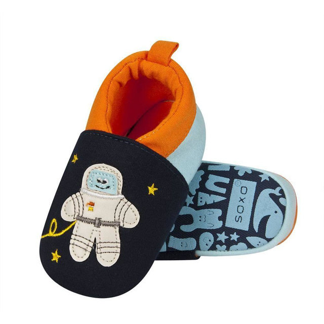 OUTLET Tmavomodré detské papučky SOXO s kozmonautom a raketou