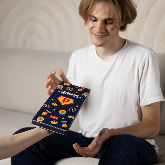 Farebné pánske ponožky SOXO s nápisom "SuperPapa" | Darček ku Dňu otcov