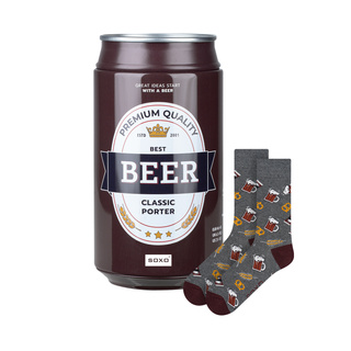 Farebné pánske ponožky SOXO GOOD STUFF klasické pivo porter v plechovke darček pre priateľa, hnedé