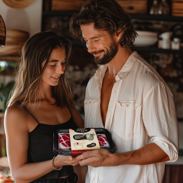 Sada ponožiek na steak a hamburger v krabičke