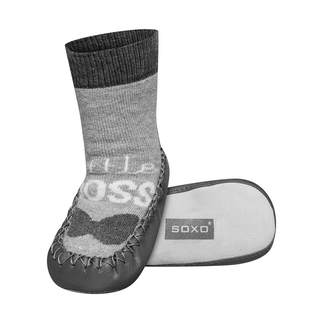 OUTLET Sivé detské papučky SOXO so sivou koženou podrážkou