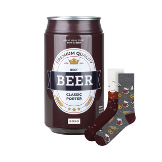 Farebné pánske ponožky SOXO GOOD STUFF vtipné klasické pivo porter v plechovke ako darček