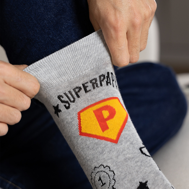 Farebné pánske ponožky SOXO s nápisom "SuperPapa" | Darček ku Dňu otcov