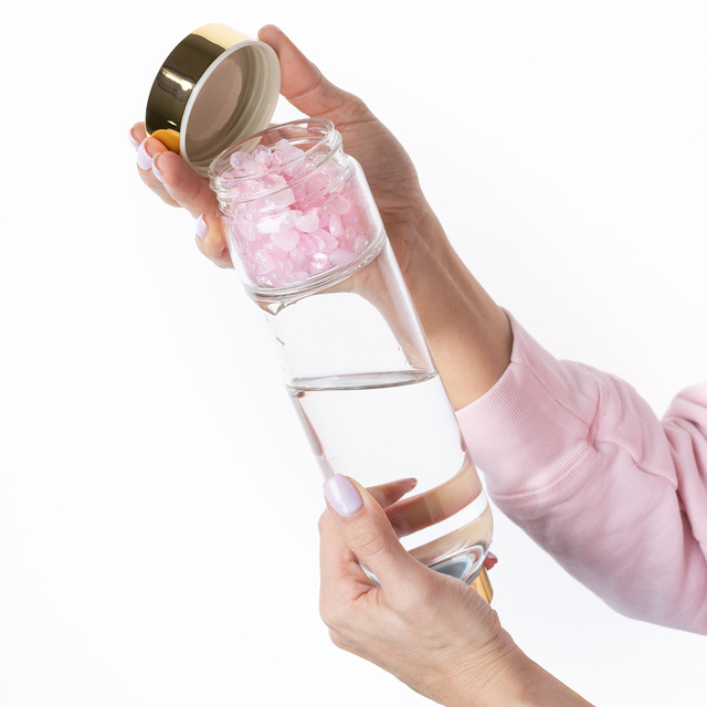 Fľaša na vodu z ružového kremeňa 450 ml